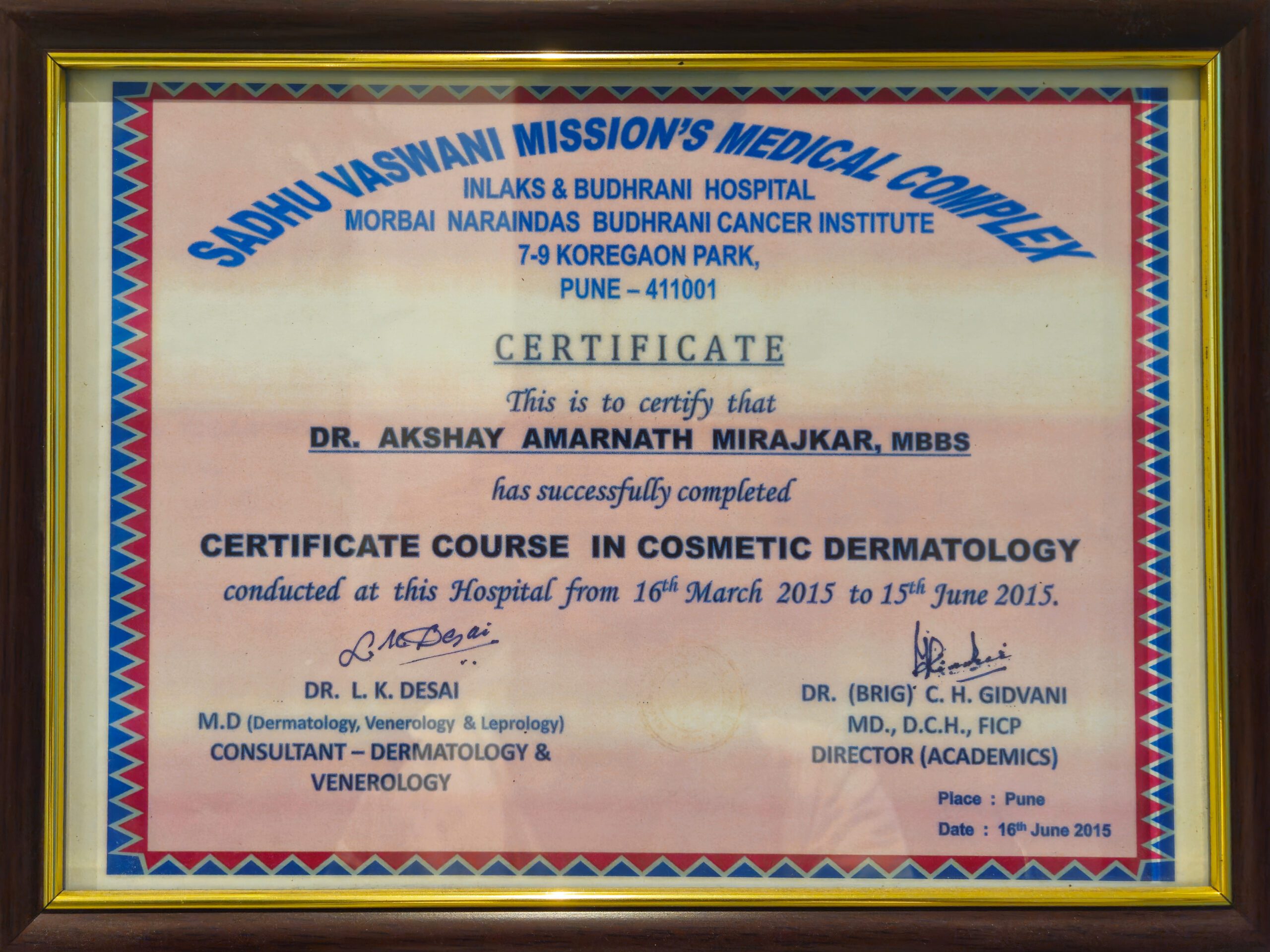 Sadhu Vaswani Mission Medical Complex Affiliation of Dr. Akshay Mirajkar, Certified Skin and Aesthetic Specialist at M Aesthetics, Baner Pune, Karad, and Satara