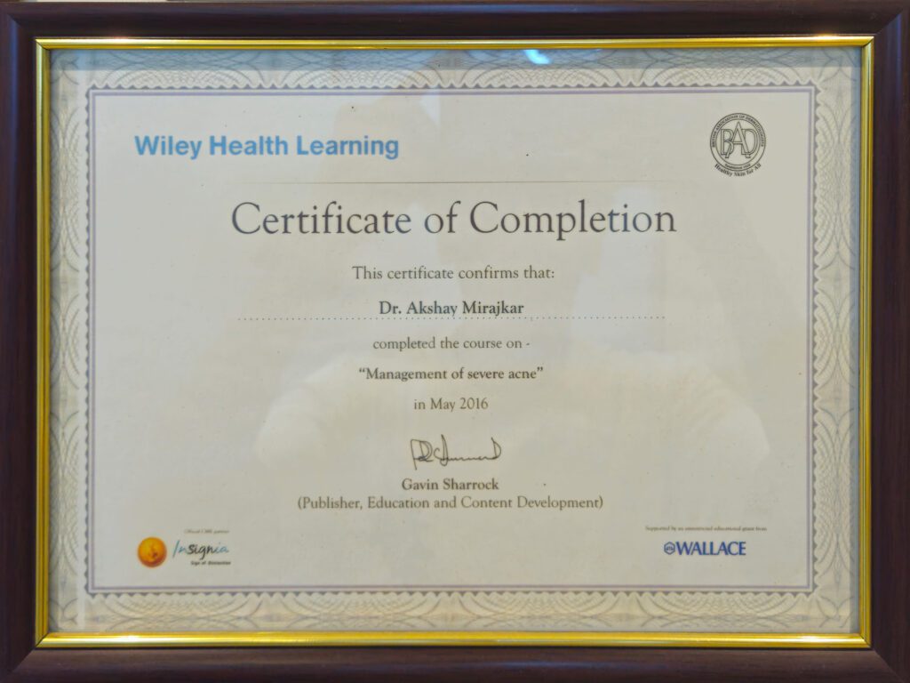 Wiley Health Learning Certificate Awarded to Dr. Akshay Mirajkar for Advanced Dermatology and Aesthetic Expertise, Enhancing Skin and Hair Treatments at M Aesthetics